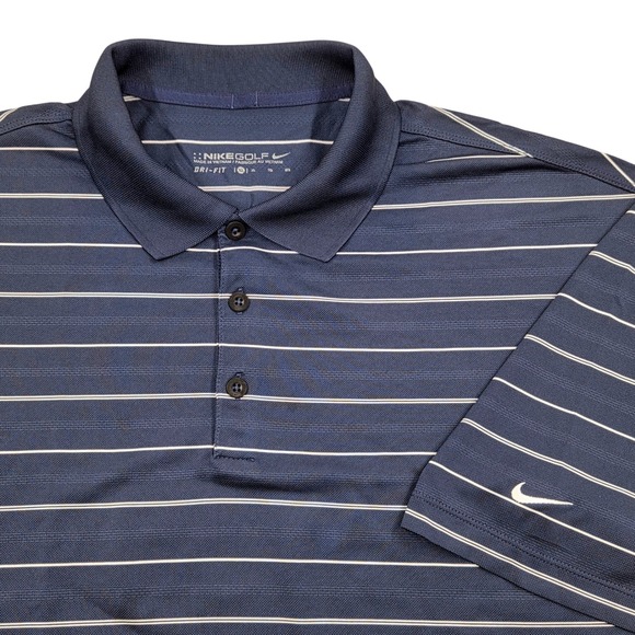 Nike Other - Nike Golf Dri-FIT Striped Polo Shirt Short Sleeve Navy Blue Mens XL